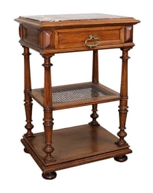 French tiered walnut night stand chevet with marble top