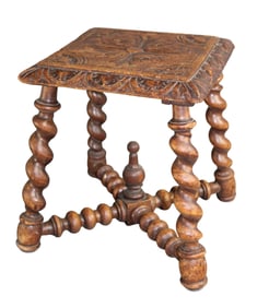 French carved oak barley twist foot stool