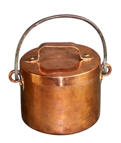 French copper pot with iron handle with maker's mark