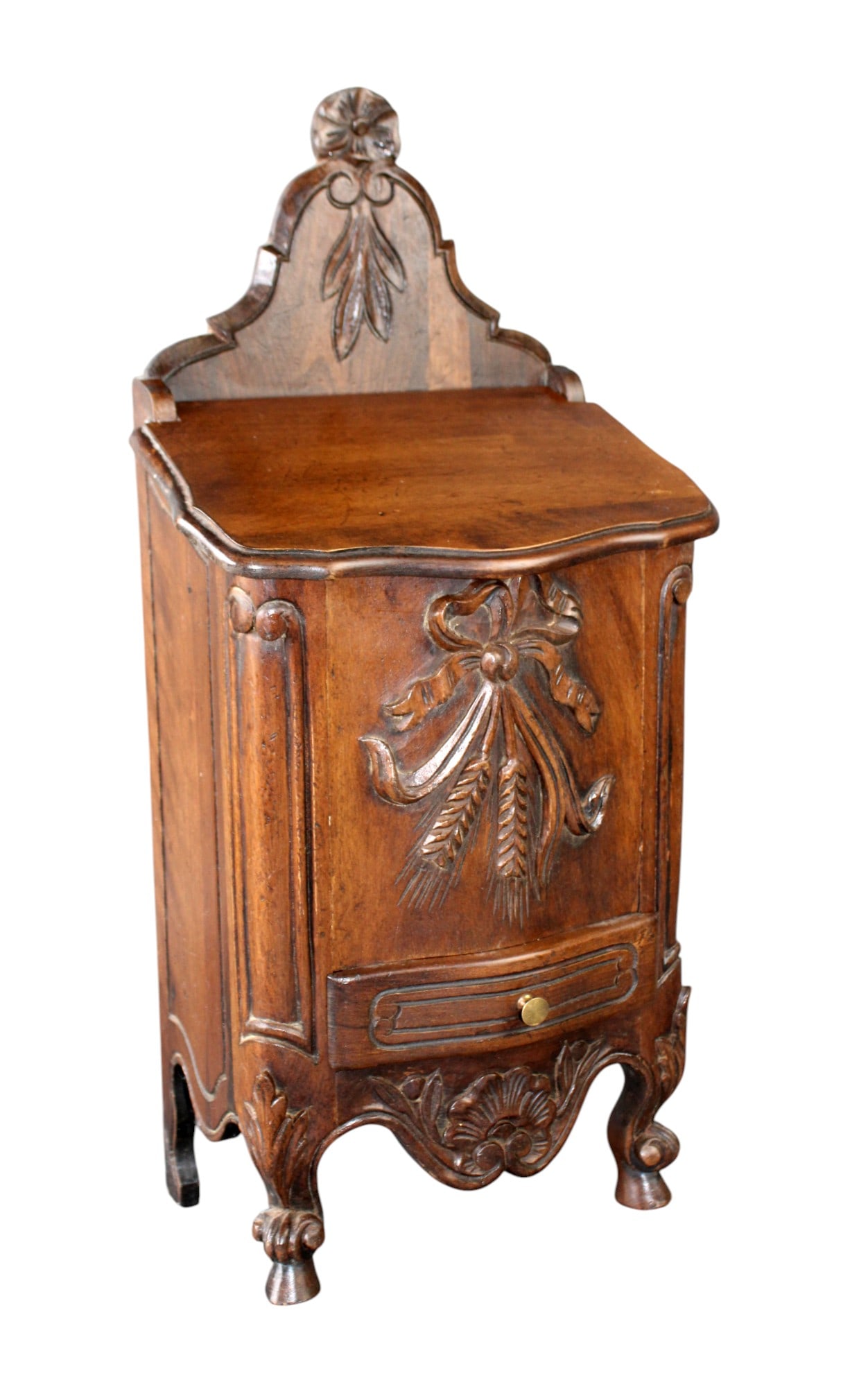 French Provincial carved walnut salt box (1 of 8)