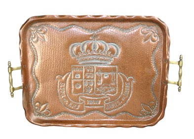French copper tray with coat of arms
