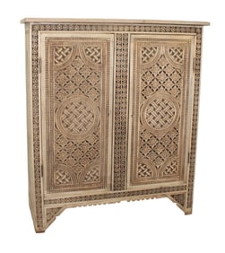 Colonial pierce carved walnut 2 door cabinet