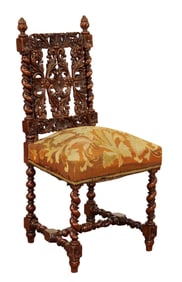 French pierce carved oak side chair with needlepoint seat
