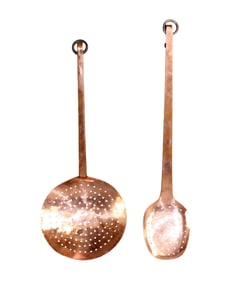 French copper slotted spoons