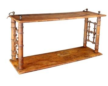 French faux bamboo wall mount etagere in pine