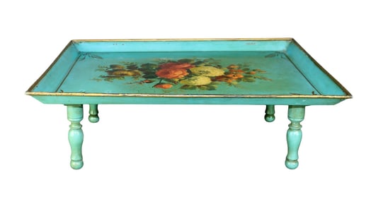 French tole tray with folding wooden legs