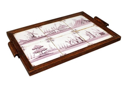 Continental serving tray with early Delft tiles