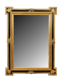Classical black and gold framed beveled mirror