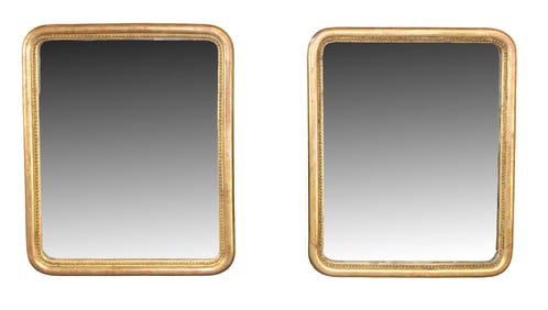 Pair of French Louis Philippe beaded gold leaf mirrors