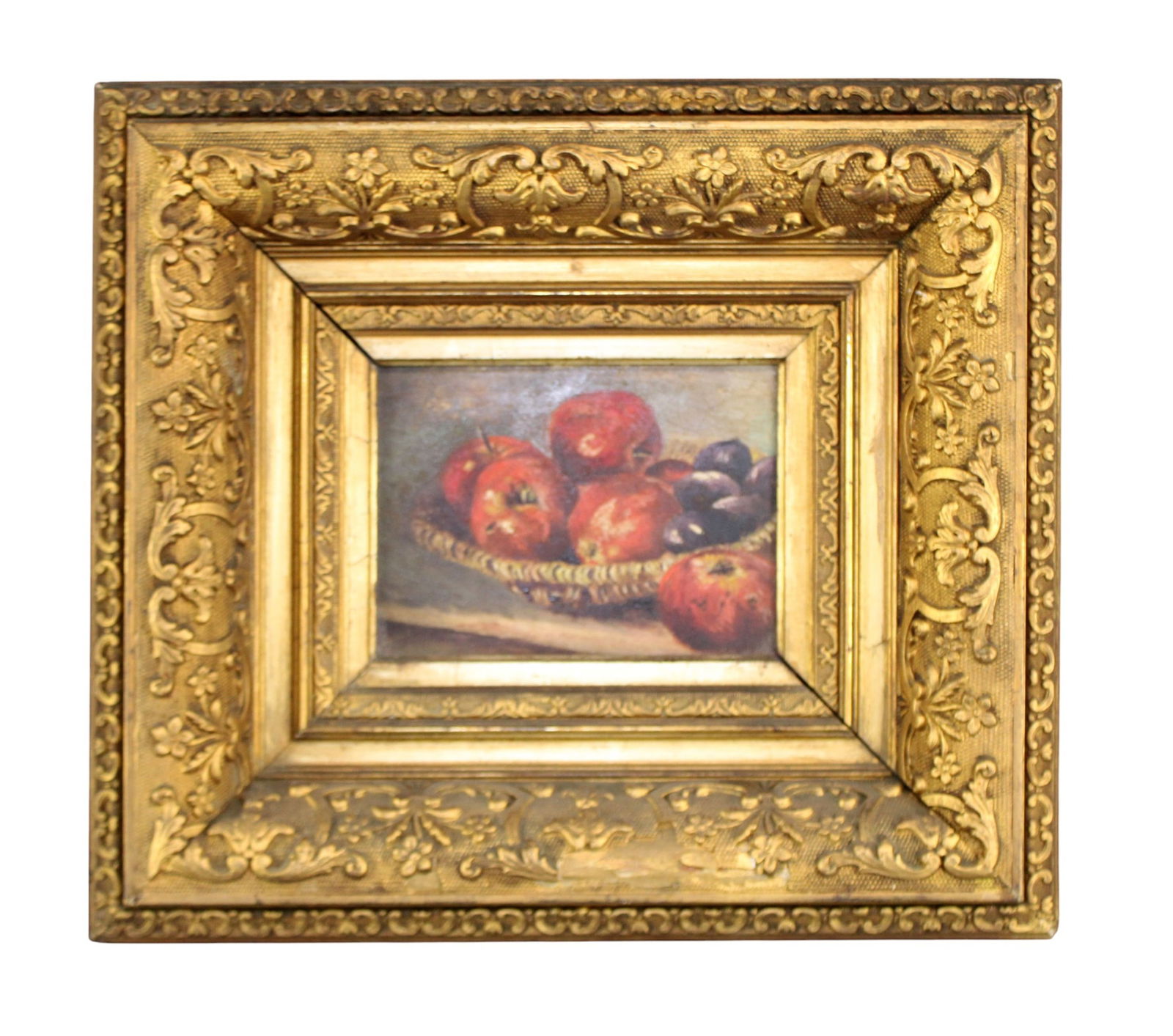 French oil on board painting still life with basket of fruit (1 of 6)
