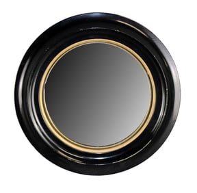 Small French ebonized wood butler's mirror with convex glass