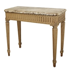French Louis XVI bleached oak marble top console table