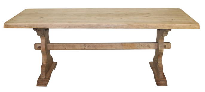 French bleached oak trestle table: French bleached oak trestle table 29 1/2"h x 78 3/4"w x 30 3/4"d