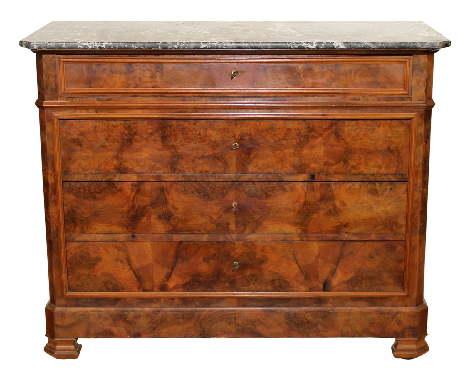 French Louis Philippe 4 drawer commode in walnut with marble top (1 of 7)