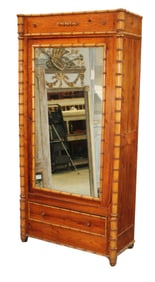 French faux bamboo armoire in pine with mirrored door