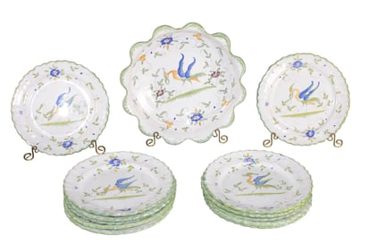 French Martre Tolosane Moustiers faience dessert service for 12