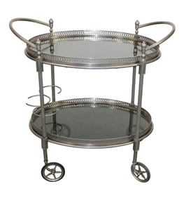 French nickel plated rolling bar cart