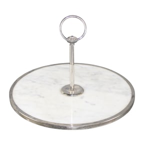 French silverplate and white marble cheese or pastry serving tray