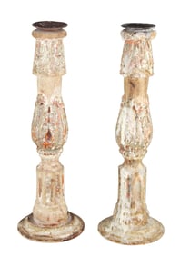 Pair of Italian carved wooden candlesticks