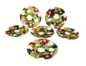 Set of 6 French Majolica plates with strawberries