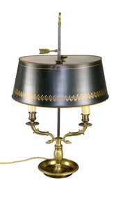 French bronze bouillotte lamp with tole shade