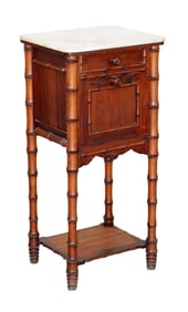 French faux bamboo nightstand with marble top