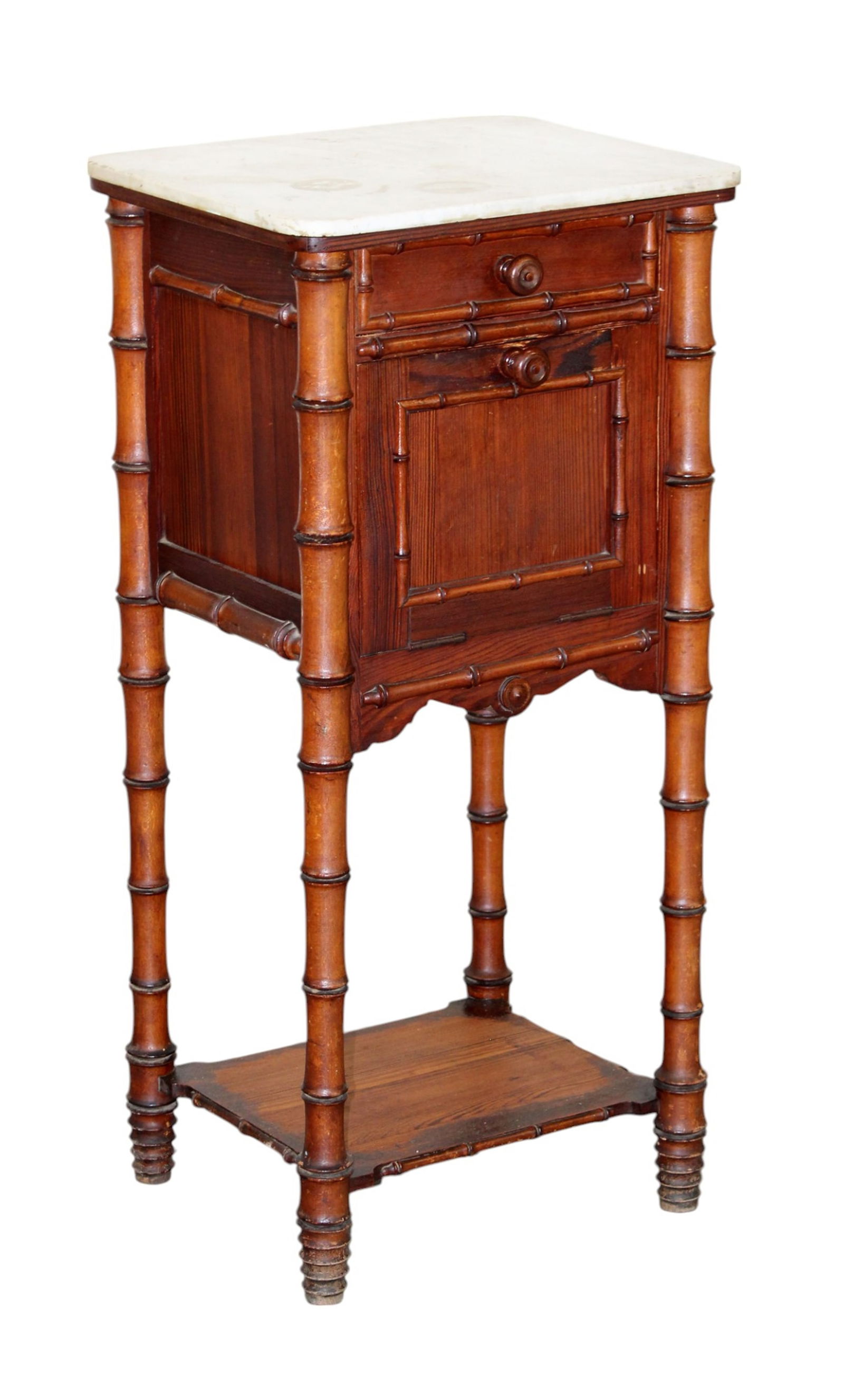 French faux bamboo nightstand with marble top (1 of 7)