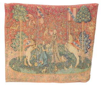 French printed tapestry after "La Dame A La Licorne"