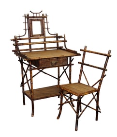French bamboo vanity desk with chair