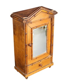 Miniature French faux bamboo armoire in pine with mirror