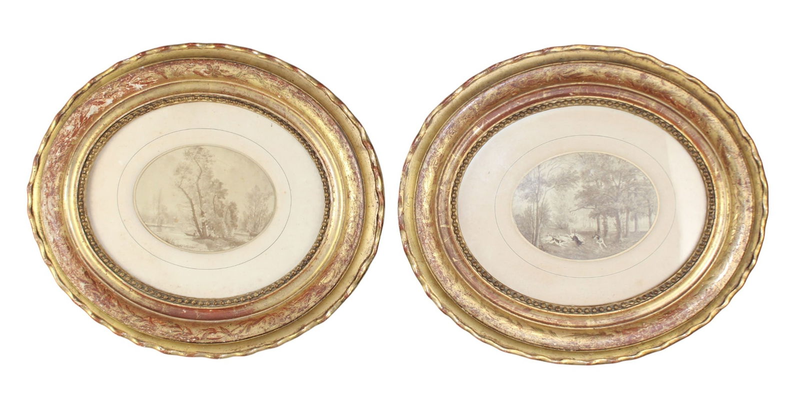 Pair of French oval framed landscapes in gold leaf frames (1 of 7)