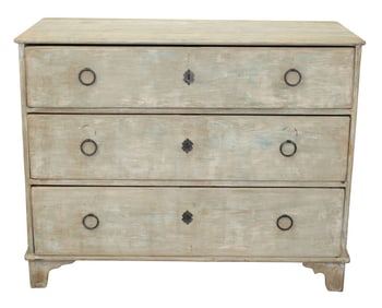 French Louis XVI 3 drawer commode in pine with painted finish
