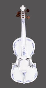 French porcelain hand painted violin with floral pattern