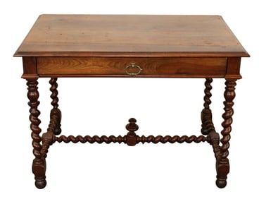 French bureau plat desk in walnut on barley twist legs