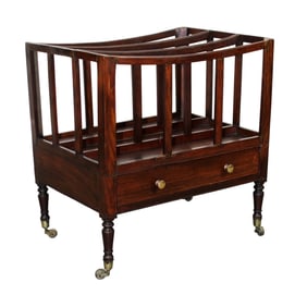 English Georgian walnut canterbury magazine stand on casters