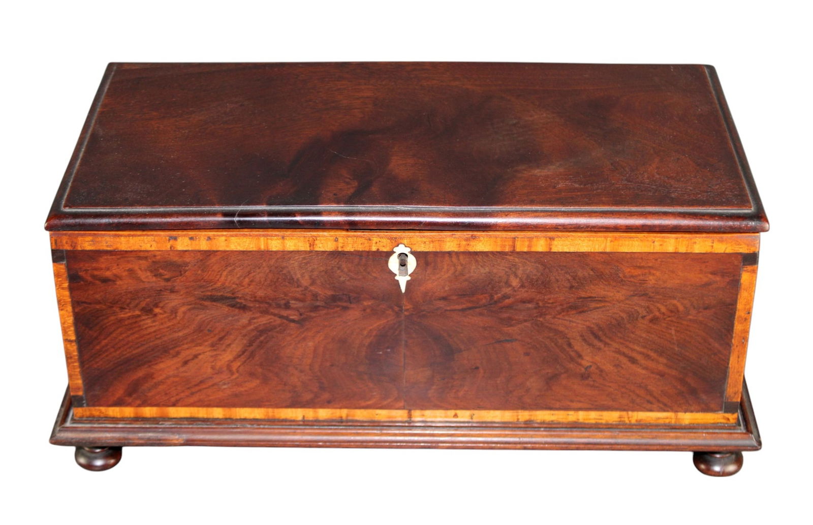 English banded mahogany tea caddy box (1 of 7)