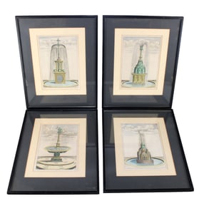 Set of 4 Georg Andreas Bockler (German) hand colored fountain engravings