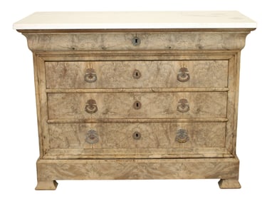 French Louis Philippe commode in bleached burl walnut with a marble top