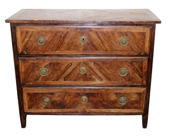 French Louis XVI style 3 drawer parquetry commode