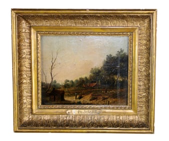 French oil on board landscape painting in the manner of J.B. DeJonghe