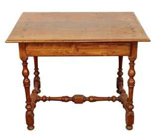 French side table on turned legs with single drawer