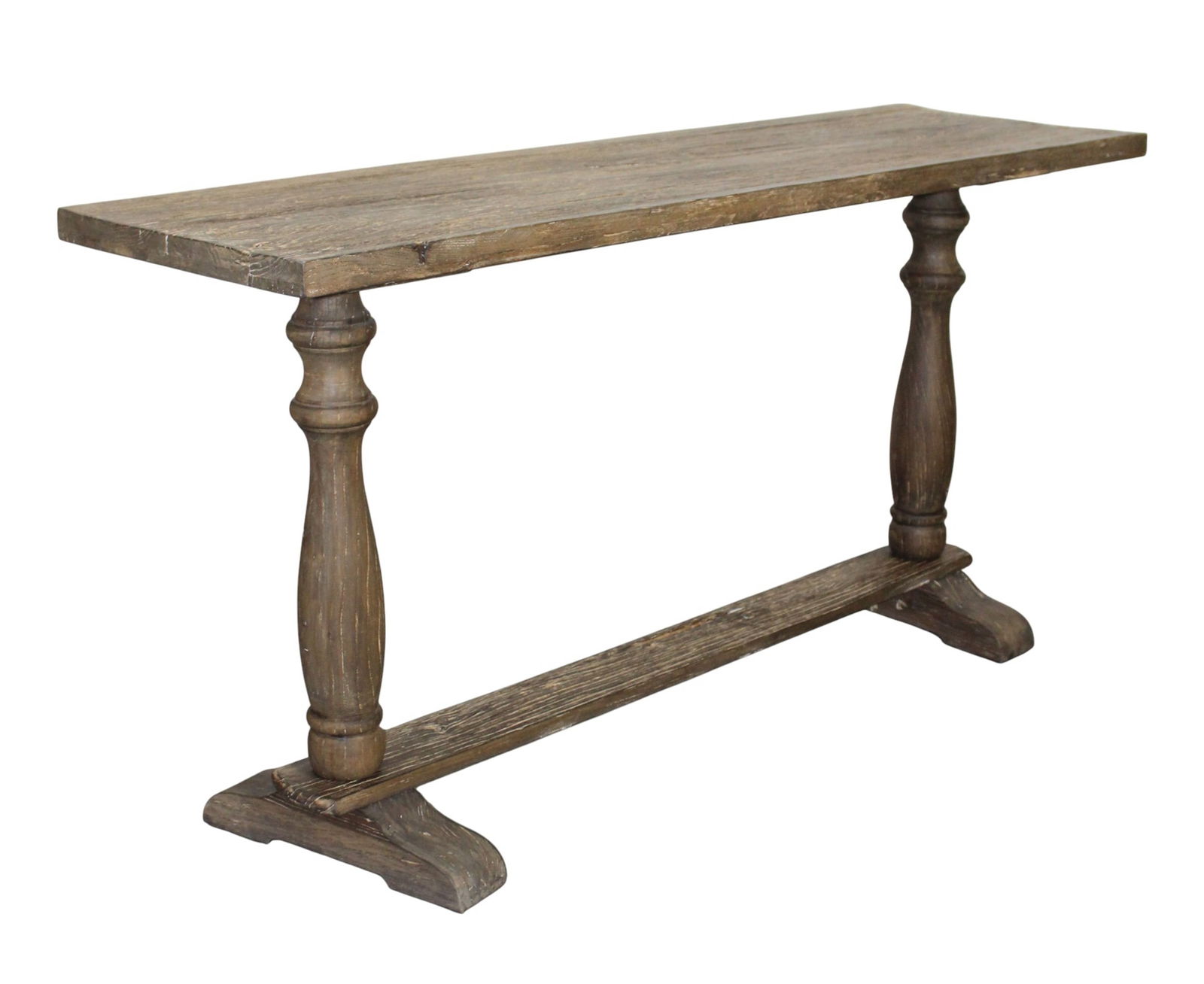 French weathered oak console table on trestle base (1 of 8)