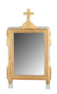 French Louis XVI style mirror with gilt cross: French Louis XVI style mirror with gilt cross. Late 19th century. 29 3/4"h x 16 1/2"w Weight: 10lbs