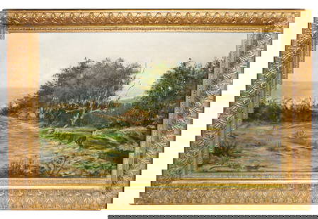 French C. Vives oil on canvas painting landscape- signed l/l: French C. Vives (XX) oil on canvas landscape- signed and dated l/l. Mid 20th century. 17 3/4"h x 25 1/2"w, sight size 13 1/4"h x 20 3/4"d. Weight: 5lbs