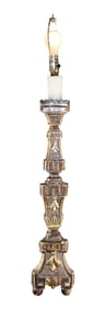 Italian partial silver leaf altar candlestick mounted as lamp