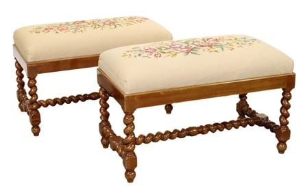 Pair of French barley twist leg benches