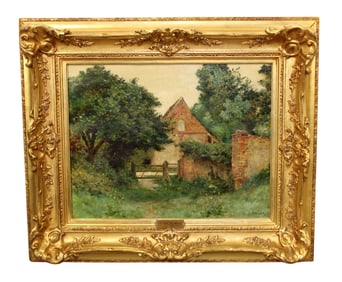 French oil on canvas painting "Le Vieux Mur"