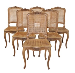 Lot of 6 French Louis XV style oak and cane side chairs