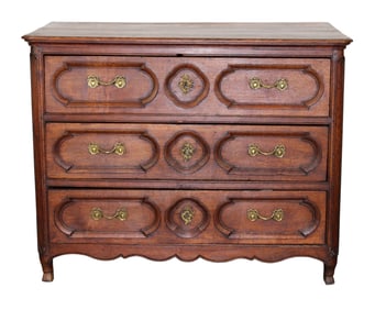 French Louis XIV 3 drawer commode in oak