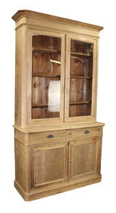 French Louis Philippe deux corps bookcase with upper glass doors: French Louis Philippe deux corps bookcase in bleached oak with upper glass doors. 19th century. 96 1/2"h x 54"w x 20"d